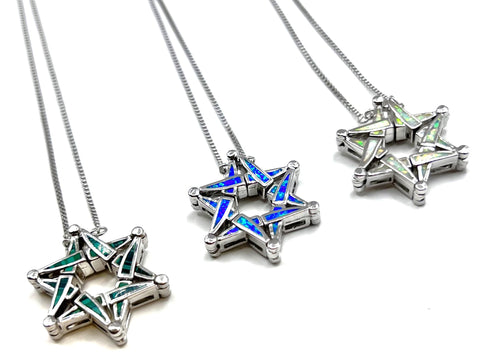 Sterling with Opal Star Of David Opening Magnetic Necklace